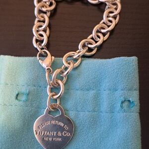 Tiffany & Co. Silver Heart Tag Necklace with Blue Pouch